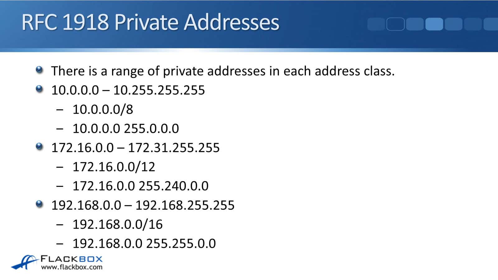 RFC 1918 Private Address Classes