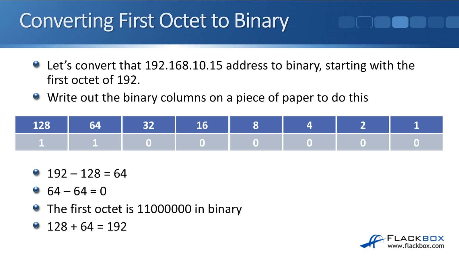 Converting First Octet to Binary